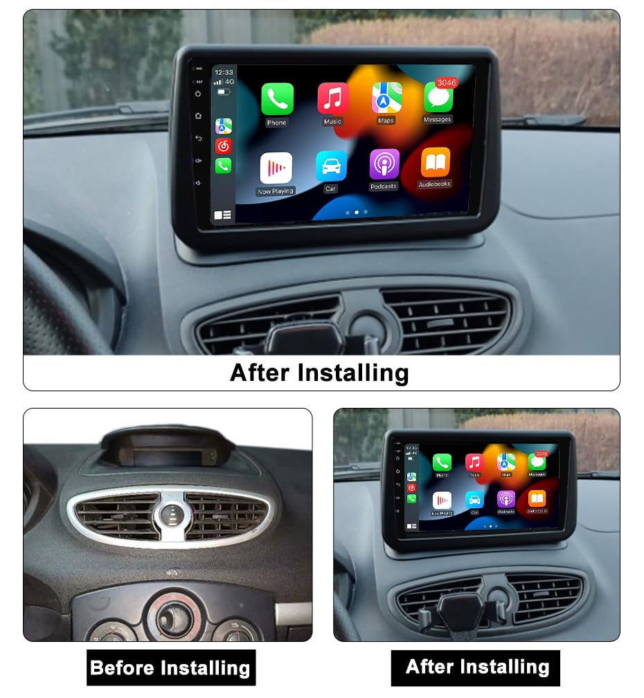 Autoradio CarPlay/Android Auto – GPS + CarPlay Sans Fil – Renault Clio 3 (2005–2014), Double DIN