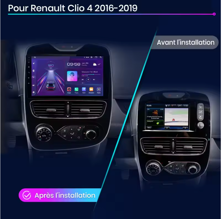 Autoradio Android 13 pour Renault Clio 4 (2012-2017) - CarPlay & Android Auto Sans Fil - GPS & Écran Tactile